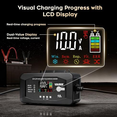 10A Battery Charger for 6V/12V Lead-Acid & 12V Lithium Batteries- Battery Maintainer Trickle Charger, and Battery Desulfator in Kuwait