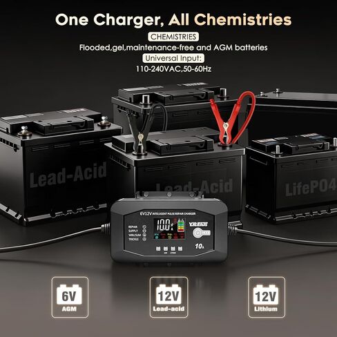 10A Battery Charger for 6V/12V Lead-Acid & 12V Lithium Batteries- Battery Maintainer Trickle Charger, and Battery Desulfator in Kuwait
