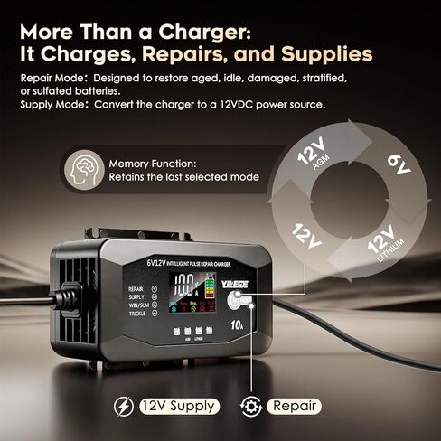 10A Battery Charger for 6V/12V Lead-Acid & 12V Lithium Batteries- Battery Maintainer Trickle Charger, and Battery Desulfator in Kuwait