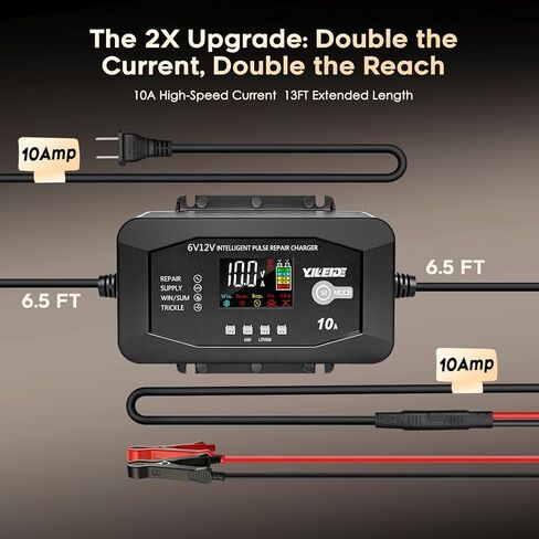 10A Battery Charger for 6V/12V Lead-Acid & 12V Lithium Batteries- Battery Maintainer Trickle Charger, and Battery Desulfator in Kuwait