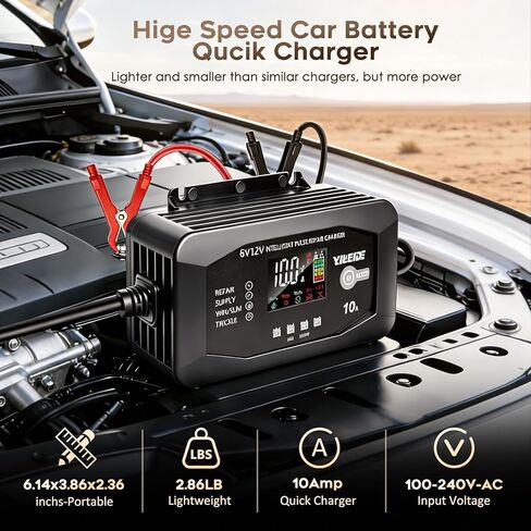 10A Battery Charger for 6V/12V Lead-Acid & 12V Lithium Batteries- Battery Maintainer Trickle Charger, and Battery Desulfator in Kuwait