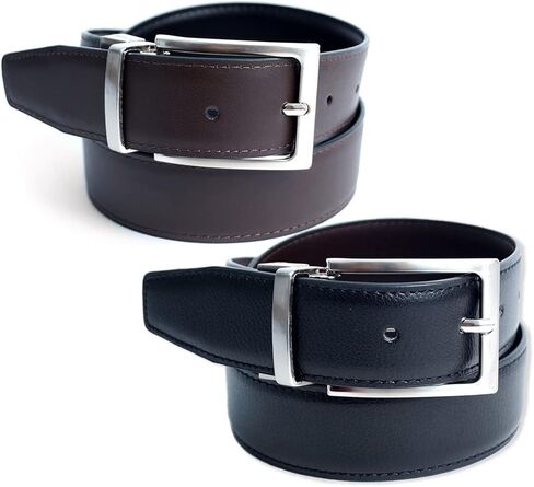 حزام فستان من الجلد الطبيعي ذو وجهين للرجال من Umo Lorenzo مع إبزيم دوار - أحزمة ذات وجهين للرجال، عبوة واحدة وعبوتين in Kuwait