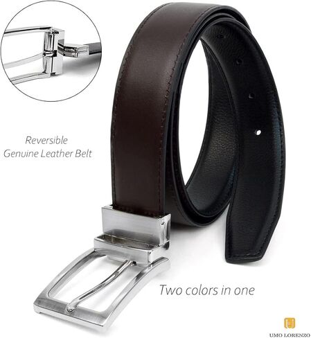 حزام فستان من الجلد الطبيعي ذو وجهين للرجال من Umo Lorenzo مع إبزيم دوار - أحزمة ذات وجهين للرجال، عبوة واحدة وعبوتين in Kuwait