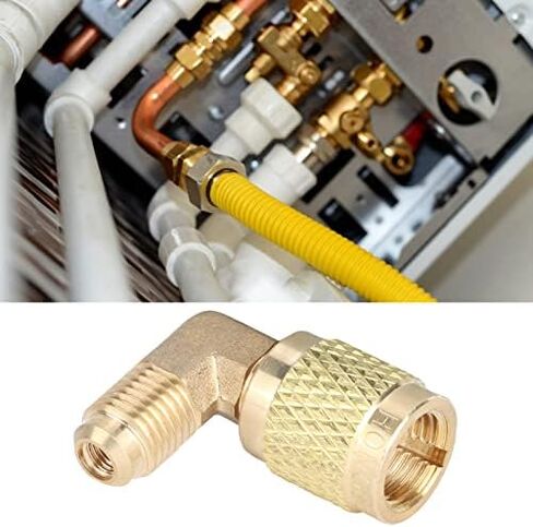 R410A Brass Adapter Fitting, Durable High-Pressure Brass Construction, Leak-Proof Precision Threads, HVAC Adapter Connector, Male 1/4" to Female 5/16" 90-Degree Angle Fitting, for in Saudi Arabia