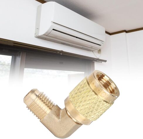 R410A Brass Adapter Fitting, Durable High-Pressure Brass Construction, Leak-Proof Precision Threads, HVAC Adapter Connector, Male 1/4" to Female 5/16" 90-Degree Angle Fitting, for in Saudi Arabia