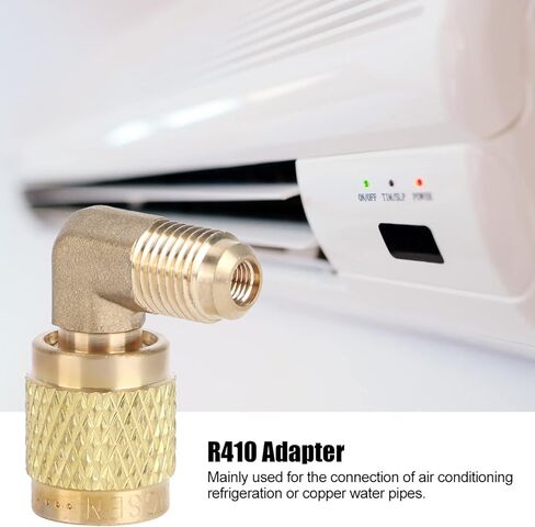R410A Brass Adapter Fitting, Durable High-Pressure Brass Construction, Leak-Proof Precision Threads, HVAC Adapter Connector, Male 1/4" to Female 5/16" 90-Degree Angle Fitting, for in Saudi Arabia