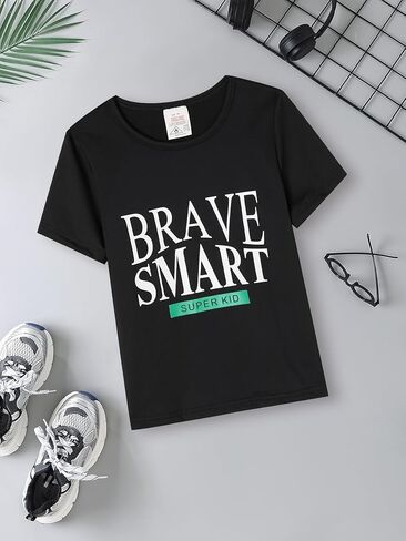 Boys Short Sleeve Summer Crew Neck T-Shirt Soft Graphic Tee Tops for Kids in Saudi Arabia
