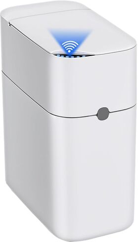 سلة المهملات الأوتوماتيكية للحمام بسعة 3 جالون مع غطاء ناعم الإغلاق، وصناديق قمامة قابلة للتوسيع، وعلب قمامة صغيرة بيضاء رفيعة للمكان الضيق، والمرحاض، والمكتب، وغرفة النوم، والمركبات الترفيهية. in Kuwait