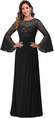 Women's Flared Sleeves Mother of The Bride Groom Dres Lace Applique Chiffon Formal Evening Gown in Saudi Arabia