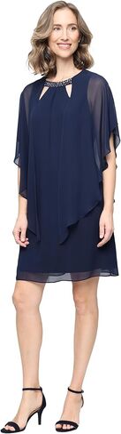 S.L. Fashions Women's Capelet Cascade Sleeve Dress with Beaded Cutout Neckline, Special Occasion Dress in Saudi Arabia