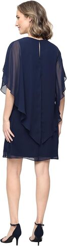 S.L. Fashions Women's Capelet Cascade Sleeve Dress with Beaded Cutout Neckline, Special Occasion Dress in Saudi Arabia