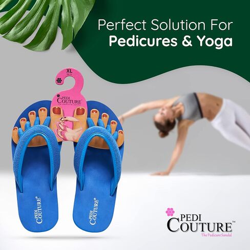 صنادل بيدي كوتور باديكير مع فواصل مدمجة عند أصابع القدم للنساء - شبشب مريح على طراز السبا للاستخدام في المنزل والصالون واليوجا وصالة الألعاب الرياضية - مثالي لتجفيف الأظافر وصحة القدم (كحلي - L) in Kuwait