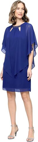 S.L. Fashions Women's Capelet Cascade Sleeve Dress with Beaded Cutout Neckline, Special Occasion Dress in Saudi Arabia