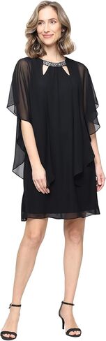 S.L. Fashions Women's Capelet Cascade Sleeve Dress with Beaded Cutout Neckline, Special Occasion Dress in Saudi Arabia
