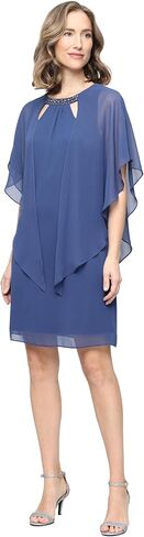 S.L. Fashions Women's Capelet Cascade Sleeve Dress with Beaded Cutout Neckline, Special Occasion Dress in Saudi Arabia