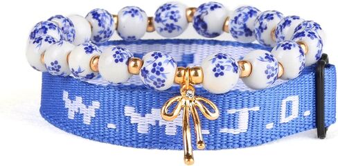 مجموعة أساور فولبيل WWJD للنساء من السيراميك المطرز بالإيمان المسيحي مع شريط قابل للتعديل هدية يومية in Kuwait