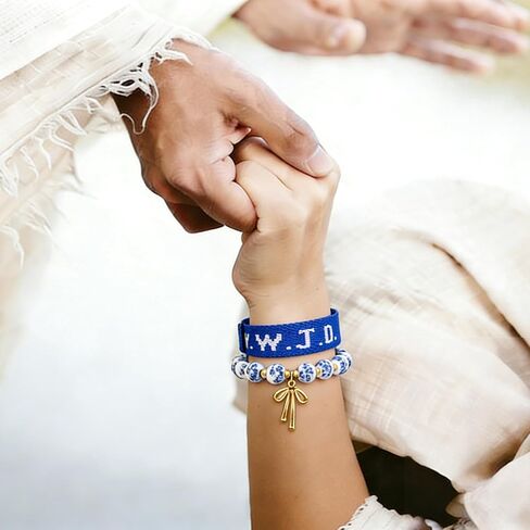 Fulbelle WWJD Bracelet Set for Women Christian Faith Ceramic Beaded Stretch with Adjustable Band Daily Gift in Saudi Arabia