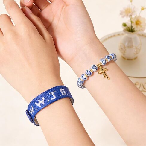 Fulbelle WWJD Bracelet Set for Women Christian Faith Ceramic Beaded Stretch with Adjustable Band Daily Gift in Saudi Arabia