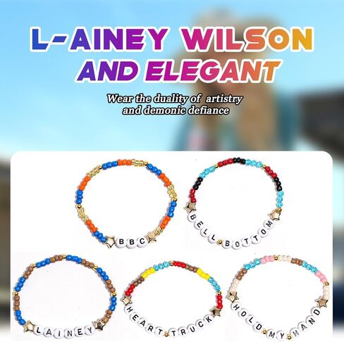 AICase لهدايا Lainey Wilson Merch أساور مستوحاة من 5 قطع قابلة للتكديس ومطاطة مطرزة أساور الصداقة للحفلات الموسيقية من الفينيل ملصق هدايا للبضائع لمحبي النساء وأعياد الميلاد وعيد الميلاد in Saudi Arabia