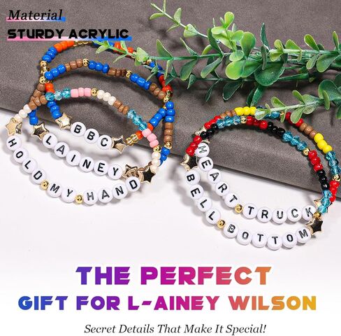 AICase لهدايا Lainey Wilson Merch أساور مستوحاة من 5 قطع قابلة للتكديس ومطاطة مطرزة أساور الصداقة للحفلات الموسيقية من الفينيل ملصق هدايا للبضائع لمحبي النساء وأعياد الميلاد وعيد الميلاد in Saudi Arabia