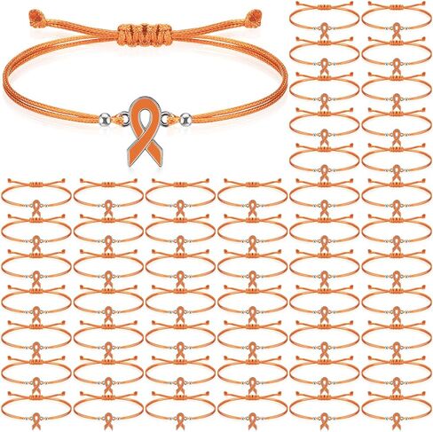 80 Pcs Leukemia Awareness Bracelet Adjustable Orange Ribbon Cord Fan Shaped Band Braided Bracelet Kidney Leukemia Lymphoma Brain Cancer Awareness Support for Women Men Fighters in Saudi Arabia
