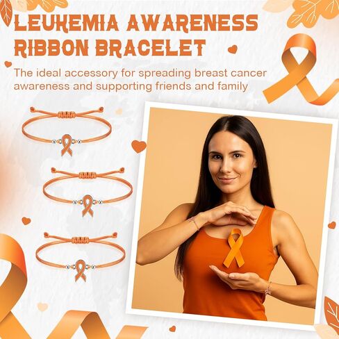 80 Pcs Leukemia Awareness Bracelet Adjustable Orange Ribbon Cord Fan Shaped Band Braided Bracelet Kidney Leukemia Lymphoma Brain Cancer Awareness Support for Women Men Fighters in Saudi Arabia
