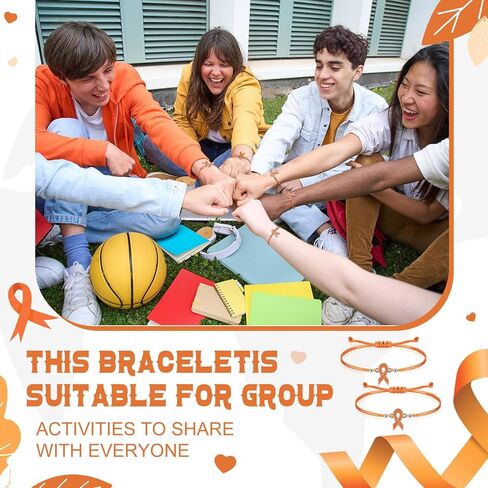 80 Pcs Leukemia Awareness Bracelet Adjustable Orange Ribbon Cord Fan Shaped Band Braided Bracelet Kidney Leukemia Lymphoma Brain Cancer Awareness Support for Women Men Fighters in Saudi Arabia