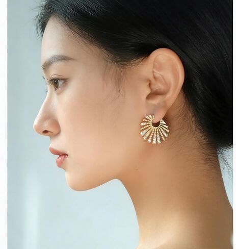 Sunburst Hoop Earrings for women Hypoallergenic earrings for women Sparkling Zircon Cluster Huggie Earrings in Saudi Arabia