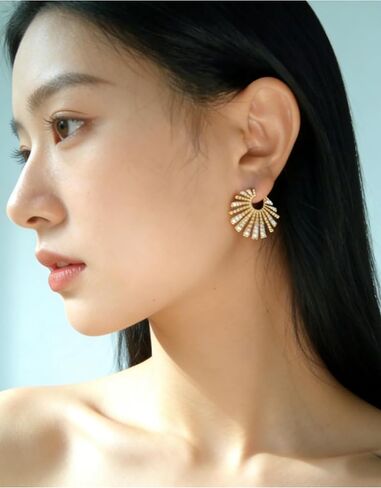 Sunburst Hoop Earrings for women Hypoallergenic earrings for women Sparkling Zircon Cluster Huggie Earrings in Saudi Arabia