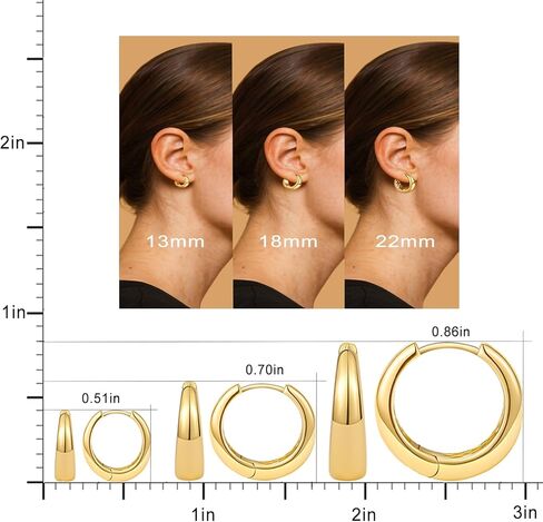 14K Gold Hoop Earrings for Women Lightweight Hypoallergenic Gold Hoops Classic Minimalist Everyday Jewelry 13mm 18mm 22mm in Saudi Arabia