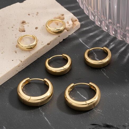 14K Gold Hoop Earrings for Women Lightweight Hypoallergenic Gold Hoops Classic Minimalist Everyday Jewelry 13mm 18mm 22mm in Saudi Arabia