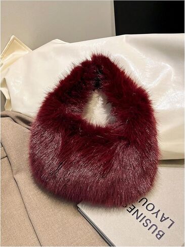 GORGLITTER Women's Furry Purse Y2K Cute Fuzzy Tote Handbag Plush Wedding Guest Evening Party Clutch Bag in Saudi Arabia