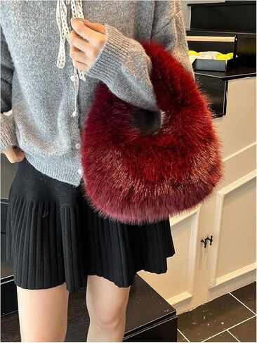 GORGLITTER Women's Furry Purse Y2K Cute Fuzzy Tote Handbag Plush Wedding Guest Evening Party Clutch Bag in Saudi Arabia