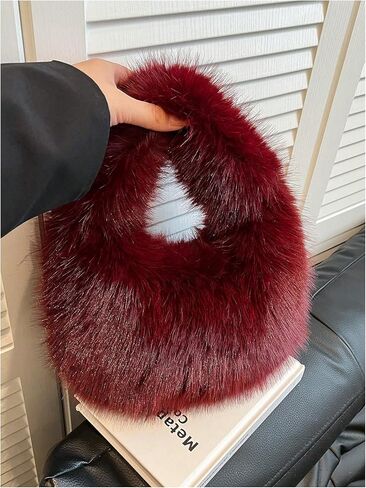 GORGLITTER Women's Furry Purse Y2K Cute Fuzzy Tote Handbag Plush Wedding Guest Evening Party Clutch Bag in Saudi Arabia