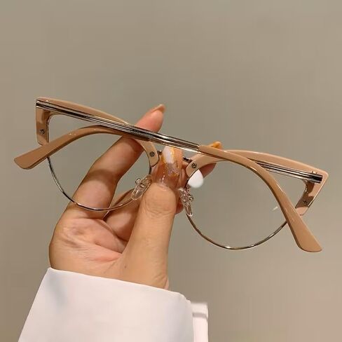 نظارات عين القطة بدون إطار للنساء، إطارات نظارات عصرية، كاكي in Saudi Arabia