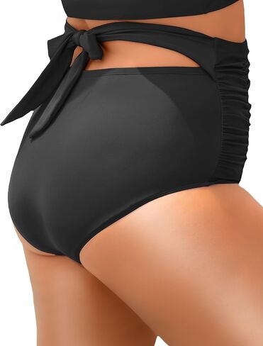 Womens Plus Size Bathing Suit Swim Bottoms Tummy Control Black High Waisted Bikini Bottoms Ties Back Swimsuits XL in Saudi Arabia