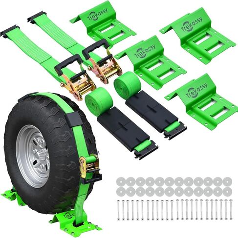 Trekassy Wheel Chock Tie-Down Kit, Heavy Duty E Track Trailer Tie Down Tire Straps for ATV, UTV, Lawn Mower- 2 Pack in Kuwait
