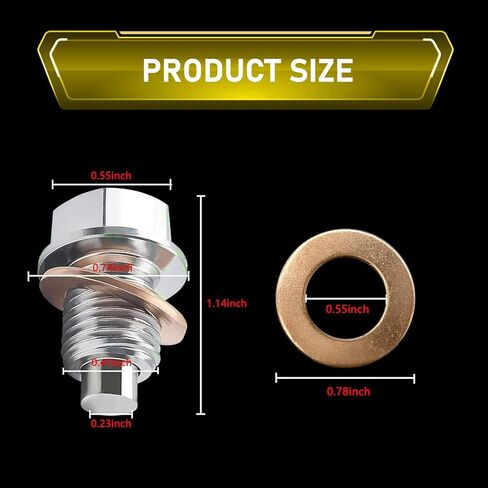 M14 x 1.5 Oil Drain Plug, Stainless Steel Oil Pan Drain Nut Bolt with 5 Copper Seal Washers, Heavy Duty Leak-Proof Sump Replacement, Universal for Most Cars Motorcycles Boats (Silver) in Saudi Arabia