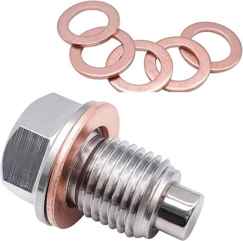 M14 x 1.5 Oil Drain Plug, Stainless Steel Oil Pan Drain Nut Bolt with 5 Copper Seal Washers, Heavy Duty Leak-Proof Sump Replacement, Universal for Most Cars Motorcycles Boats (Silver) in Saudi Arabia