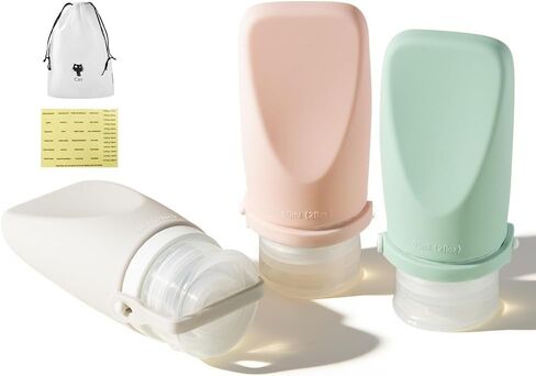 Travel Bottles for Toiletries, TSA Approved 3oz Container, High-Effeiciency Leak-Proof Ultrasonic Technology, Silicone Refillable Squeezable Travel Accessories for Shampoo Conditioner Lotion (3 Pcs) in Saudi Arabia