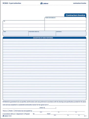 Adams Contractor Invoice Forms, 8.5 x 11.44 Inch, 3-Part, Carbonless, 100-Pack, White, Canary and Pink (NC3822) in Kuwait