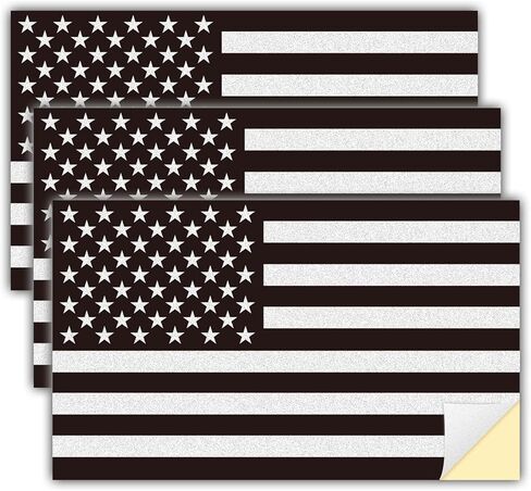 3pcs Reflective US Flag Stickers, 4x2.4 inch American Flag Decal Car Laptop Bumper Sticker Vinyl, Car Stickers,Black White USA Flag in Saudi Arabia