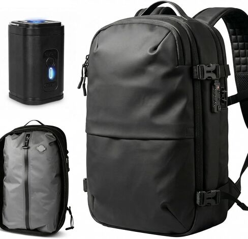 Expandable Vacuum Travel Backpack with Compression System & Pump | 60L Carry On Backpack with TSA Lock, Laptop Sleeve & Water Resistant Shell | Black in Saudi Arabia
