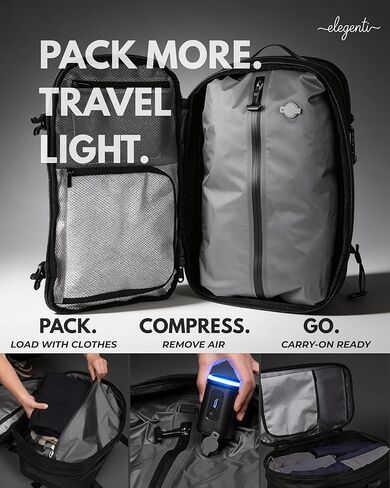 Expandable Vacuum Travel Backpack with Compression System & Pump | 60L Carry On Backpack with TSA Lock, Laptop Sleeve & Water Resistant Shell | Black in Saudi Arabia