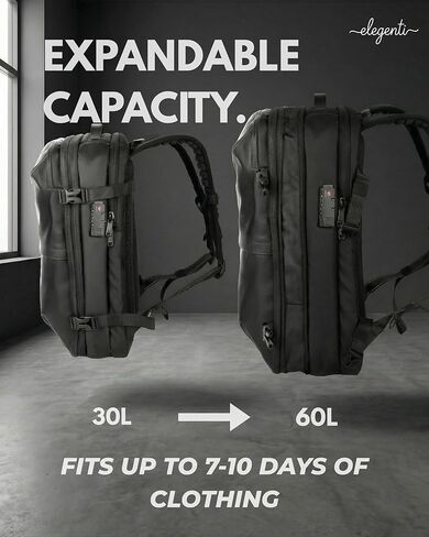Expandable Vacuum Travel Backpack with Compression System & Pump | 60L Carry On Backpack with TSA Lock, Laptop Sleeve & Water Resistant Shell | Black in Saudi Arabia