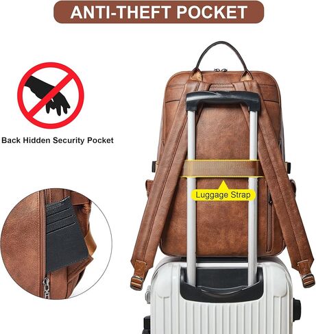 Shrrie Vegan Leather Laptop Backpack for Women,17 Inch Computer Backpack Purse for Work Business College Travel Teacher Nurse with Anti-theft Pocket & Giant Tumbler Holder Pocket,Caramel Brown in Saudi Arabia