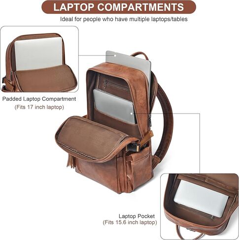 Shrrie Vegan Leather Laptop Backpack for Women,17 Inch Computer Backpack Purse for Work Business College Travel Teacher Nurse with Anti-theft Pocket & Giant Tumbler Holder Pocket,Caramel Brown in Saudi Arabia