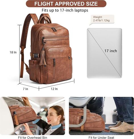 Shrrie Vegan Leather Laptop Backpack for Women,17 Inch Computer Backpack Purse for Work Business College Travel Teacher Nurse with Anti-theft Pocket & Giant Tumbler Holder Pocket,Caramel Brown in Saudi Arabia