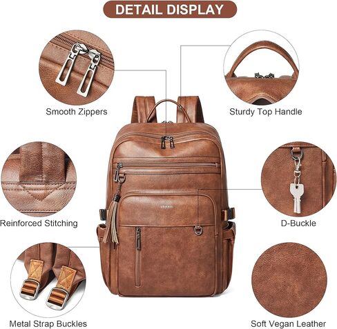 Shrrie Vegan Leather Laptop Backpack for Women,17 Inch Computer Backpack Purse for Work Business College Travel Teacher Nurse with Anti-theft Pocket & Giant Tumbler Holder Pocket,Caramel Brown in Saudi Arabia