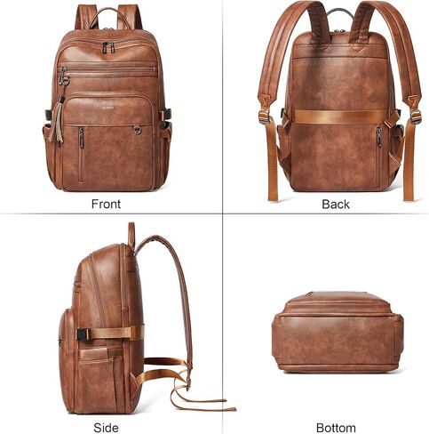 Shrrie Vegan Leather Laptop Backpack for Women,17 Inch Computer Backpack Purse for Work Business College Travel Teacher Nurse with Anti-theft Pocket & Giant Tumbler Holder Pocket,Caramel Brown in Saudi Arabia